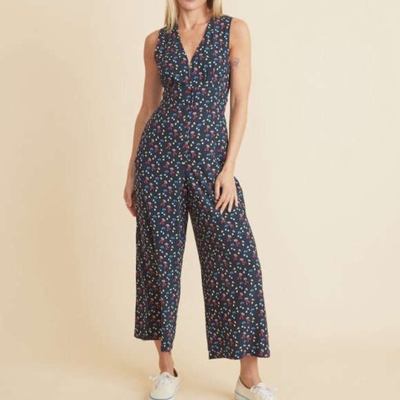 Marine Layer Pants - Marine Layer Holli Cherry Print Jumpsuit Womens Small Blue Sleeveless Romper